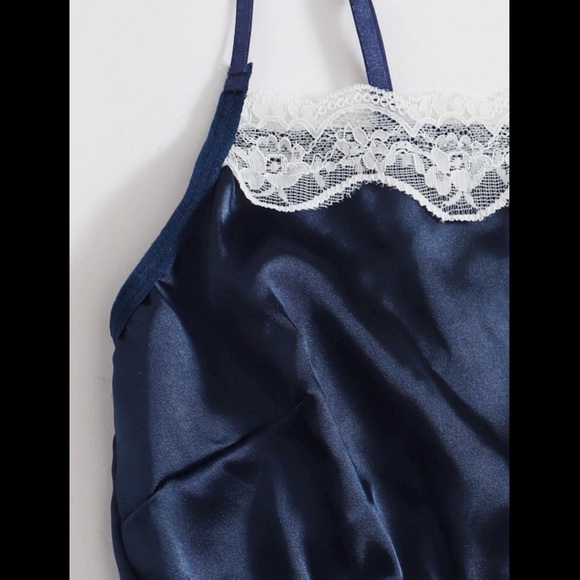 Navy, Satin, Lingerie, Brallete Set - Picture 3 of 6